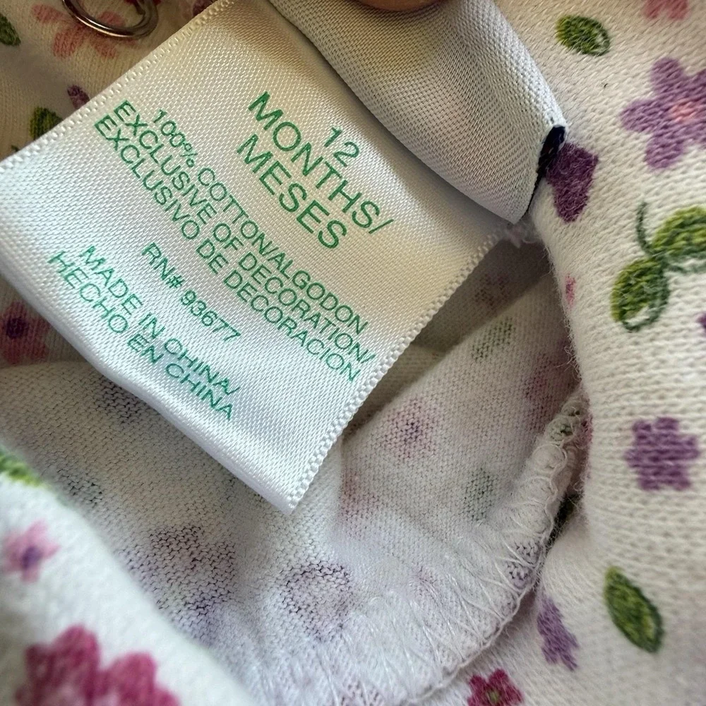 Vtg One Piece Body Suit Set Of‎ 2 Baby Girl 12 Months Pink Cotton Oshkosh Floral